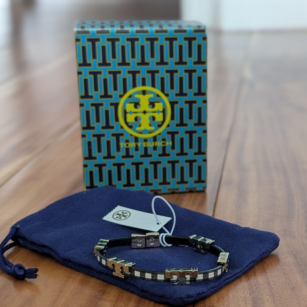 Tory Burch Serif Leather 18k Gold Plated  Brass Bracelet + Dust Bag New in Box💖